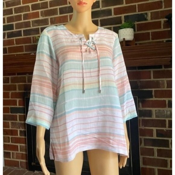 Alfred Dunner Women's round neck striped shirt drawstring front size S New - Picture 8 of 9